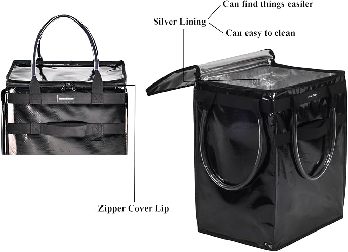 Reusable Grocery Bag On Wheels Large Capacity Shopping Trolley Foldable Rolling Tote Bag with Heavy Duty Handle for Travel (Black, Medium)