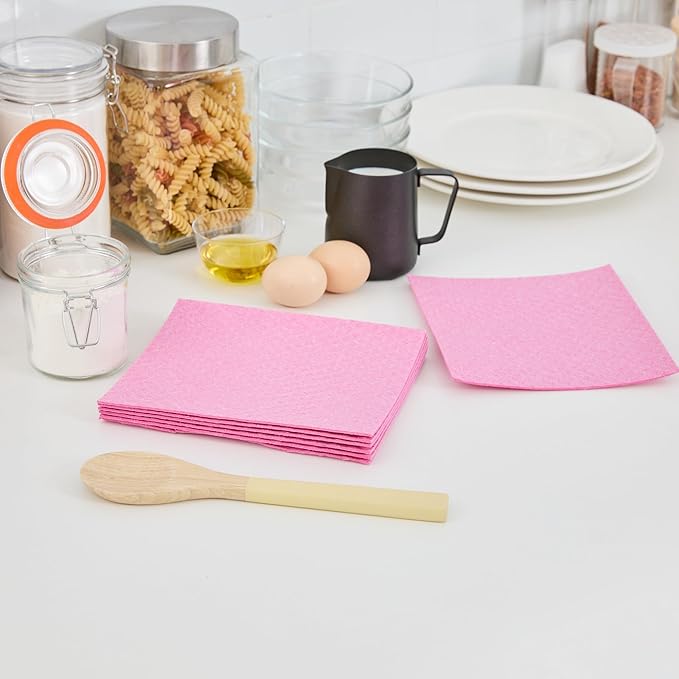 Restaurantware Swedish Dishcloths Pack of 200 Cellulose Reusable Absorbent Pink Kitchen Towels, Washable Quick-Dry Dish Towels, Sustainable Pink Cleaning Cloths Super-Absorbent Biodegradable Odorless