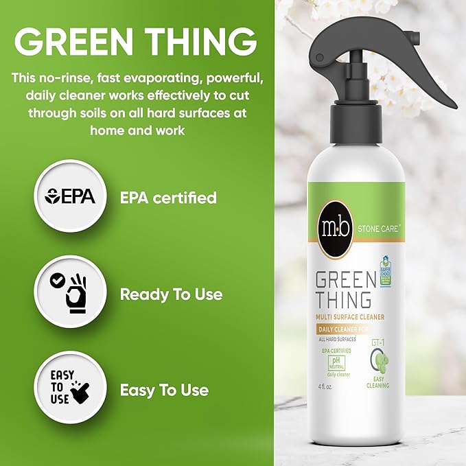 MB Stone Care Sample Kit - MB-11 Marble Etch Remover for Light to Neutral Colored Calcite Based Stone, GT-1 Green Thing, MB-24 Barrier Sealer, Finito Finishing Spray, Microfiber Towels