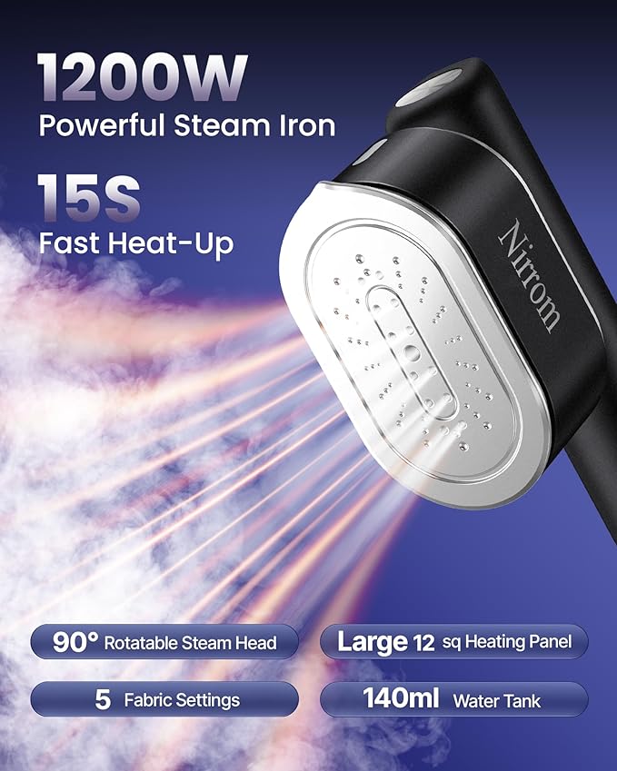 Travel Steamer for Clothes, 110-240V Dual Voltage, 1200W Fast Heat in 15s, Portable Handheld Garment Steamer & Iron 2 in 1 with 140ml Tank & 5 Fabric Settings for Business, Global and Europe