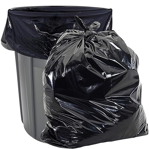 Aluf Plastics Gallon Size 55-60 Typically 38" x 58" 2.0 MIL Black Heavy Duty Garbage Bags - Pack of 100 - For Contractor, Outdoor, Construction, & Storage