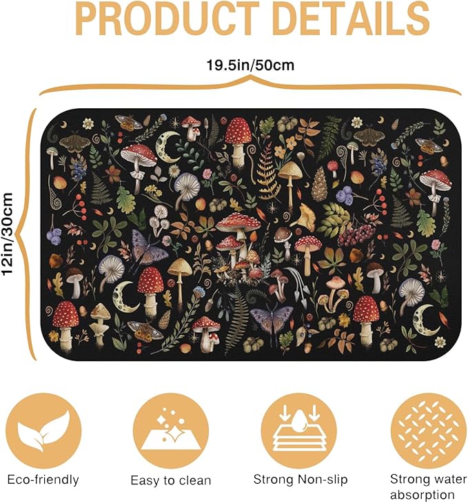 Kitchen Countertop Dish Drying Mat,Super Absorbent Coffee Bar Mat for Maker Espresso Machine, Anti-Slip Accessories for Kitchen Countertops 19x12 Inch