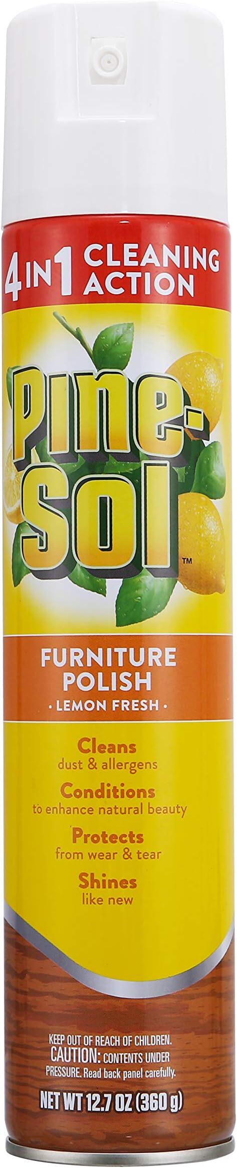 Pine-Sol Aerosol Furniture Polish Spray, 4-in-1 Cleans Conditions Protects and Shines Finished Wood Furniture, Cabinets, Tables and Paneling, Fresh Lemon Scent, 12.7 Oz
