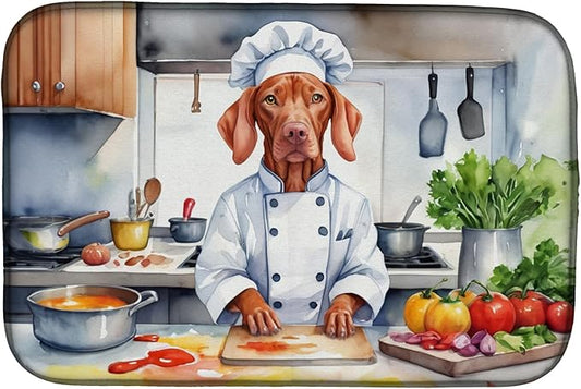 Caroline's Treasures DAC6335DDM Vizsla The Chef Dish Drying Mat Absorbent Dish Drying Mat Pad for Kitchen Counter Dish Drainer Mat for Countertop, 14 x 21", Multicolor