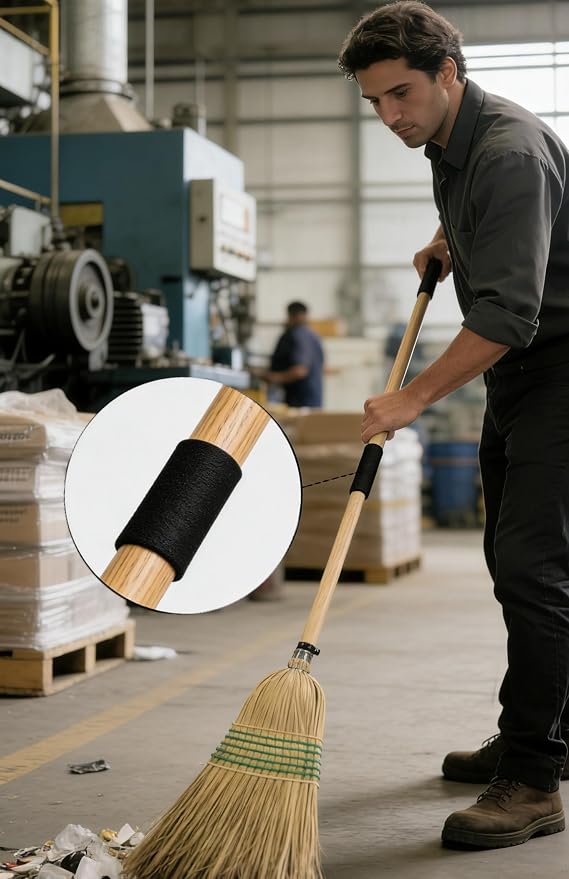 Straw Broom,Handmade Corn Broom Made from Natural Corn stalks, Outdoor Broom Equipped Wooden Handle. Natural Broom Reinforced (2)