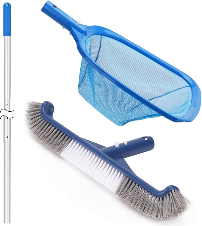 Swimming Pool Cleaning Kit - Includes Pool Skimmer Net, 18" Pool Brush with 5ft Adjustable Pole, Pools Maintenance Kits for Inground & Above Ground Swimming Pools, Removes Debris