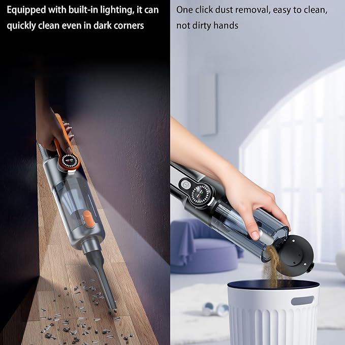 Car Vacuum Portable Cordless,17000Pa Handheld Air Duster Vacuum with 130W Brushless Motor,3 * 2000mAH Battery LED Light, Multi-Nozzles for Car, Home, Office, Pet