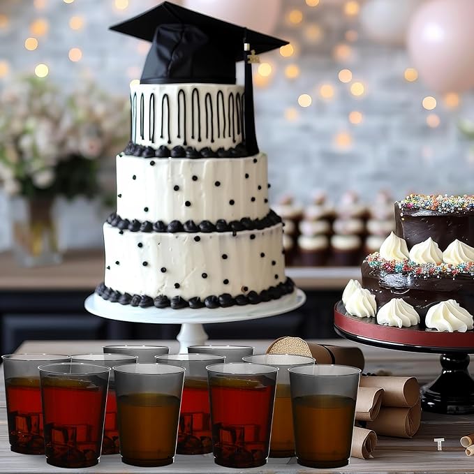 Teenyyou 150 Pcs Black Plastic Party Cups 10 oz Disposable Wedding Cups Heavy Duty Plastic Cups Fancy Cocktail Cups Drinking Tumblers for Family Gatherings Parties Afternoon Tea Wedding