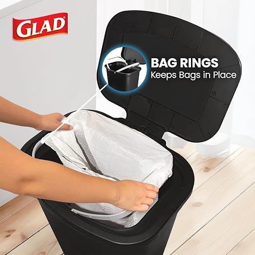 Glad 20 Gallon Trash Can with Clorox Odor Protection | Plastic Kitchen Waste Bin | Hands Free with Step On Foot Pedal and Garbage Bag Rings, Black