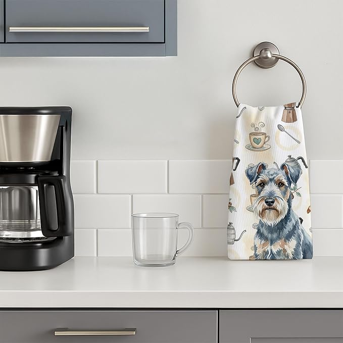 Caroline's Treasures Blue Lakeland Terrier Coffee Bar Kitchen Towel Velour Plush Front and Cotton Loop Back Machine Washable