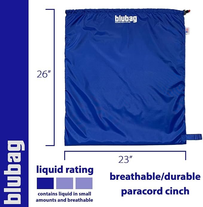 blubag Reusable Recycling Bag, 13-Gal Tall Kitchen, basic edition – Paracord Drawstring, Cinch Hardware, Dump Handle, 1-Pack