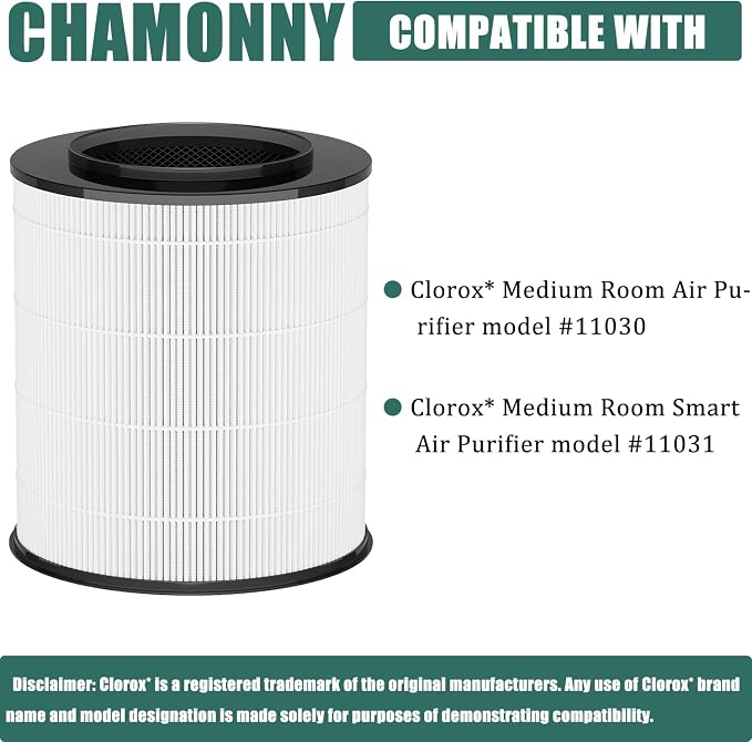 12030 Filter Replacement, Compatible with Clorox Medium Room Air Purifier 11030 & 11031, 1,000 Sq. Ft. Capacity, 2Pack (12030 Filter)