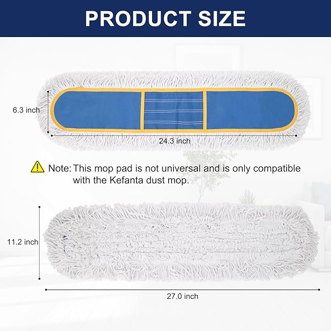 KeFanta 24" Commercial Dust Mop Replacement Heads,3 Pack Reusable Industrial Dust Mop Pads, Washable Cotton Dust Mop Refill for Floor Cleaning & Janitorial Supplies,Only Fits:B0D7MKSZ8N,B0FHHPTZHQ