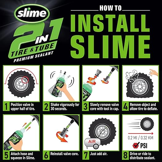 Slime 10194-6PK 2-in-1 Tire & Tube Sealant Puncture Repair Sealant, Premium, Prevent and Repair, Suitable for All Off-Highway Tires and Tubes, Non-Toxic, Eco-Friendly, 6 x 32 oz Bottles