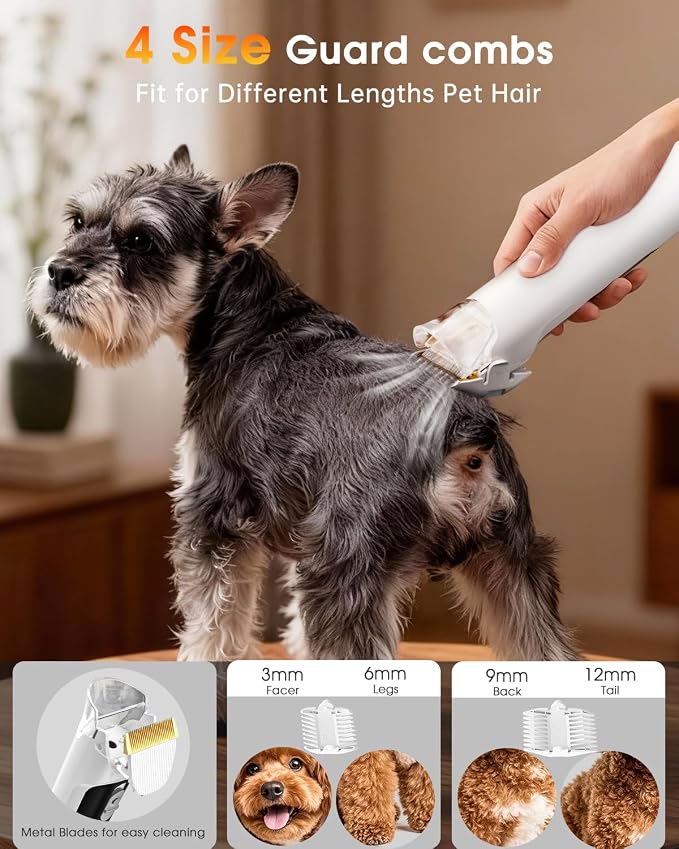 LOMMOL 6-in-1 Dog Grooming Kit, Pet Grooming Vacuum with Dog Clippers, 2.2L Dust Cup Dogs Vacuum with Dryer Function, Low Noise Upgrade Dog Grooming Vacuum with 6 Tools for Home Pet Hair, Orange