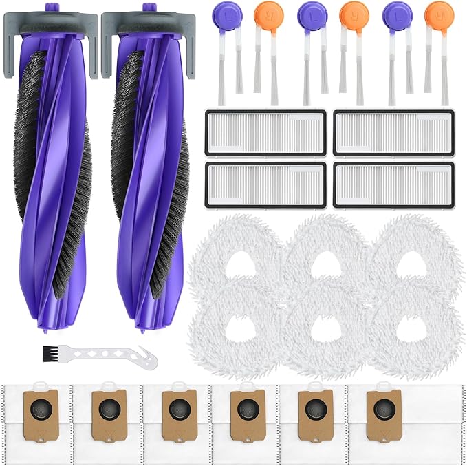 Freo Z10 Ultra Replacement Parts for Narwal Freo Z10 Ultra/Narwal Freo Z10 Robotic Vacuum Cleaner Parts with 2 Roller Brush,4 HEAP, 6 Mops, 6 Dust Bags, 6 Side Brushes,1 Clean Brush