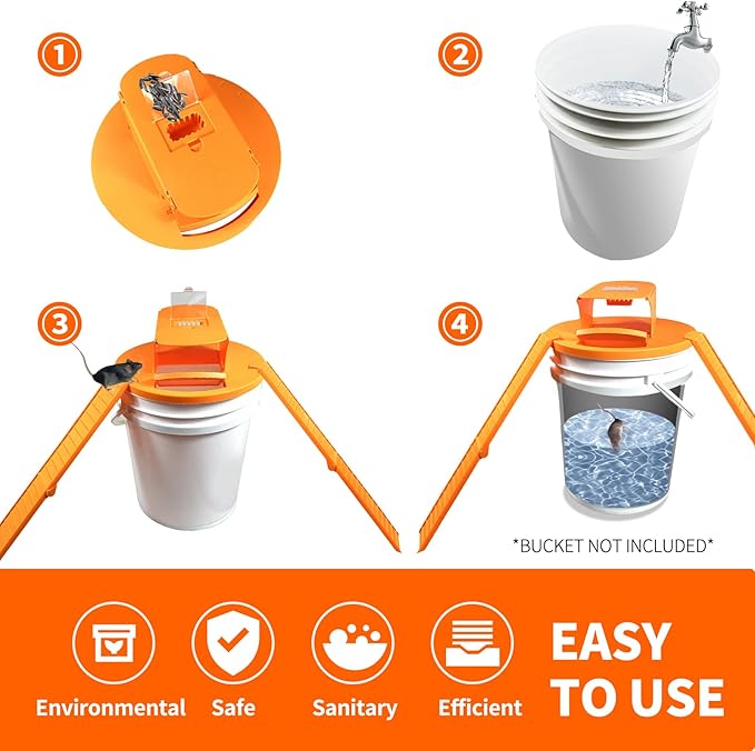 Mouse Traps Indoor for Home: GISUNG 4 Pack Mouse Trap Bucket Lid with Upgraded Clear Box, Automatic Reset & 2 Entrances, Humane Reusable Rat Trap for Indoor & Outdoor Use, 5-Gallon Bucket Compatible