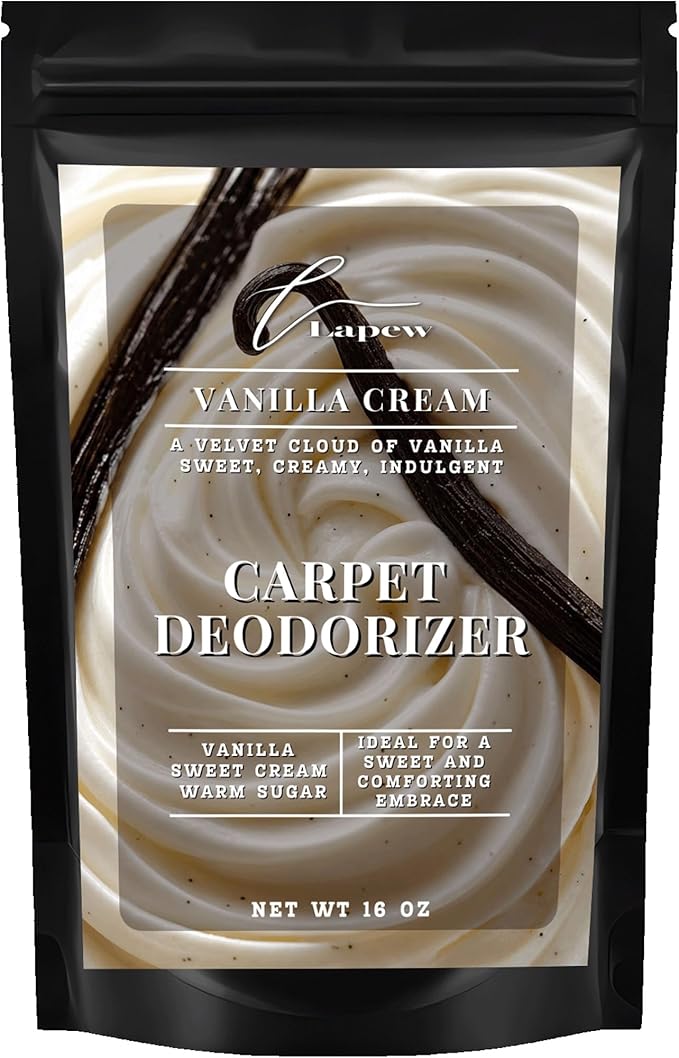 Lapew Vanilla Cream Carpet Deodorizer Powder - Pet Safe Freshener for Vacuuming | Scented Odor Eliminator for Home | 16 oz