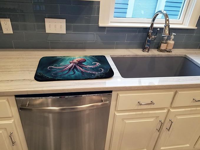 Caroline's Treasures Giant Squid Dish Drying Mat Absorbent Dish Drying Mat Pad for Kitchen Counter Dish Drainer Mat for Countertop, 14 x 21", Multicolor