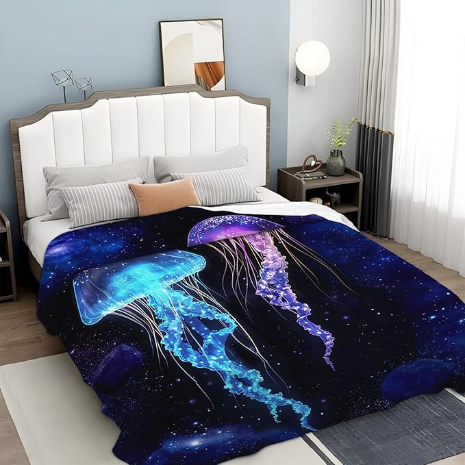 Tijuboni Jellyfish Throw Blanket Jellyfish Gifts for Girls Boys Women Men Kids Adults Soft Flannel Fleece Blanket for Couch Sofa Bed Home Decor 60"x80"