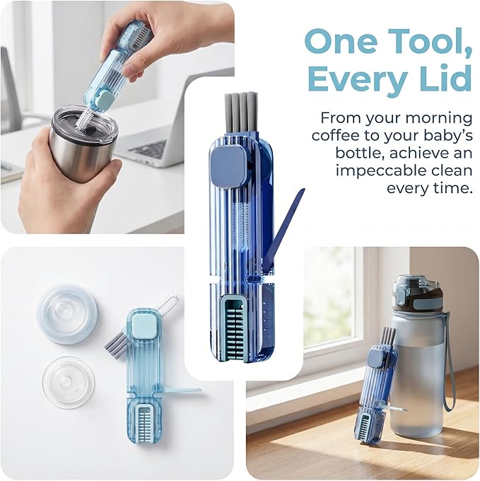 2Pcs 4 in 1 Cup Lid Gap Cleaning Brush Set,Multifunctional Crevice Cleaning Brush for Bottle,Multipurpose Bottle Cleaner with Compact Design Tiny Silicone Cup Holder Cleaner Tool,Kitchen Gadgets