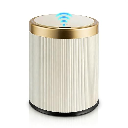 Pukomc Automatic Motion Sensor Trash Can with Lid, 3.5 Gallon Touchless Trash Bin, White Plastic Wastebasket,Smart Garbage Can for Bedroom, Office, Dorm