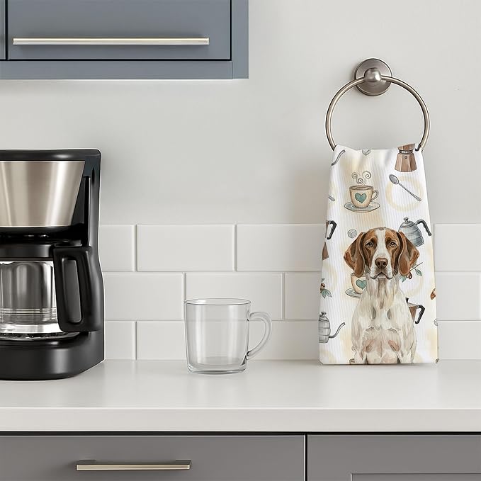 Caroline's Treasures Liver and White Pointer Coffee Bar Kitchen Towel Velour Plush Front and Cotton Loop Back Machine Washable
