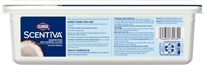 Clorox Scentiva Disinfecting Wet Mopping Cloths, Coconut and Waterlily, 24 Refills (Pack May Vary)