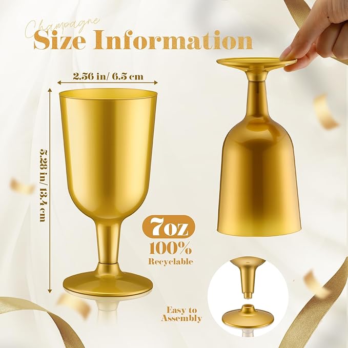 Jingmore 96 Pcs Disposable Plastic Wine Glasses 7 oz Plastic Goblets Party Wine Cups Hard Drinking Glasses with Stem Stackable Goblets Champagne Flutes for Wedding Toasting Birthday Party Supplies