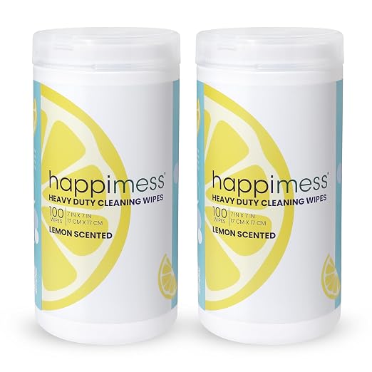 happimess WPE1002A-2SET All-Purpose Cleaning Wipes, Heavy Duty Multi-Surface Household Wipes for Kitchen and Bathroom, Fresh Lemon Scent, 100 Count, Pack of 2