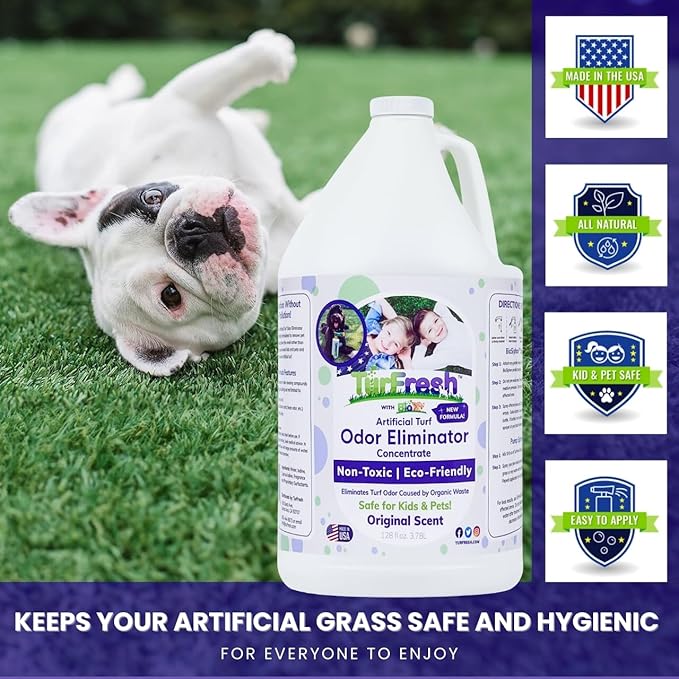 TurFresh BioX Artificial Turf Odor Eliminator – Yard Deodorizer for Artificial Grass & Dog Runs – Natural Concentrate for Pet Urine & Feces – Safe for Kids & Pets – 1 Gallon Original Scent
