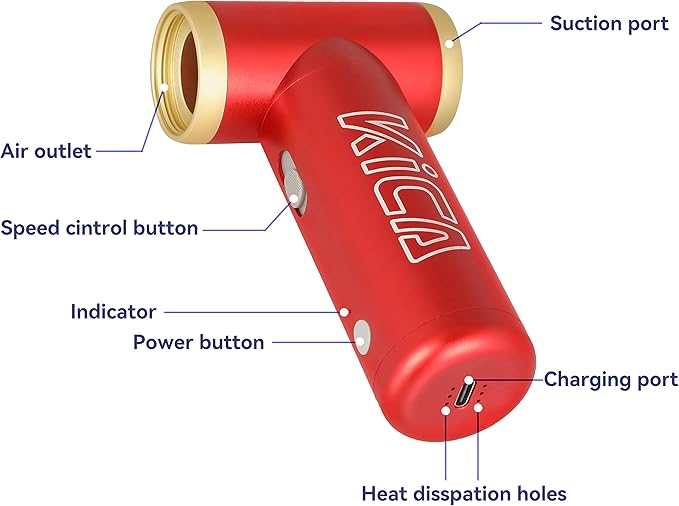 KiCA Jetfan 2 Electric Air Blower,Air Duster for Computer,Keyboard,House Cleaning,Car Dust,Hair Drying,Air Inflation,Camera Lens,Rechargeable,Speed Control,Upgrade Battery,Air Can Substitute Tool,Red