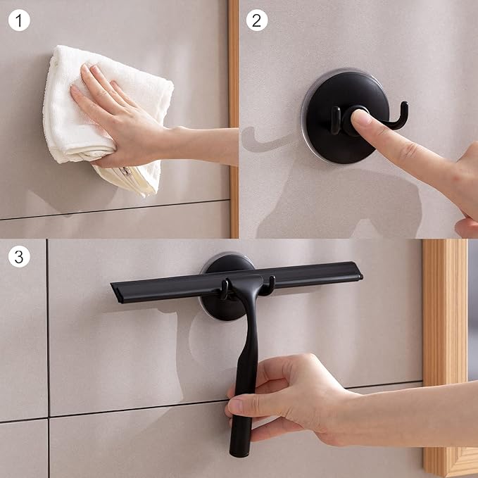 Ettori Fogless Square Shower Mirror and Black Stainless Steel Squeegee Combo – Great for Modern Bathrooms