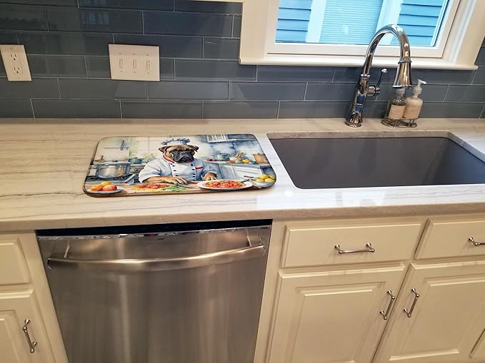 Caroline's Treasures DAC6224DDM Bullmastiff The Chef Dish Drying Mat Absorbent Dish Drying Mat Pad for Kitchen Counter Dish Drainer Mat for Countertop, 14 x 21", Multicolor