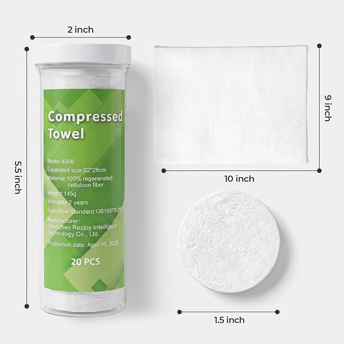 60 Pcs Compressed Face Towel Refills (3 Tubes) - 100% Viscose Fiber, Disposable Plant-Based Pucks for Hot Towel Dispenser and Smart Face Heater Machine, Daily Skincare Bathroom Spa