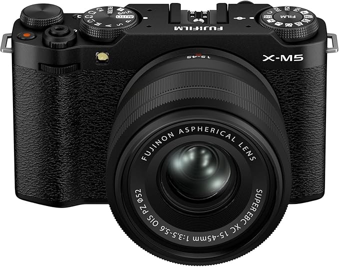 Fujifilm X-M5 Mirrorless Camera with XC 15-45mm f/3.5-5.6 Lens (Black) Bundle with Flexible Tripod, 64GB SD Card & Additional Accessories