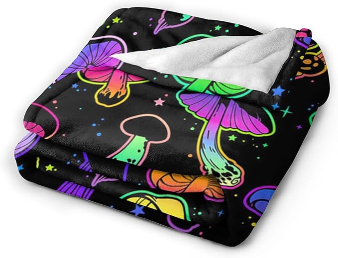 Colorful Mushroom Blanket for Girls, Women, Kids & Adults - Soft, Warm & Cozy Fleece Blanket for Couch, Sofa & Bed - 50"x40"