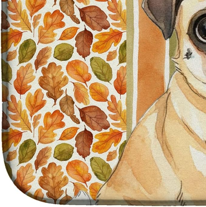 Caroline's Treasures Fawn Pug Heirloom Fall Dish Drying Mat Absorbent Dish Drying Mat Pad for Kitchen Counter Dish Drainer Mat for Countertop, 14 x 21", Multicolor