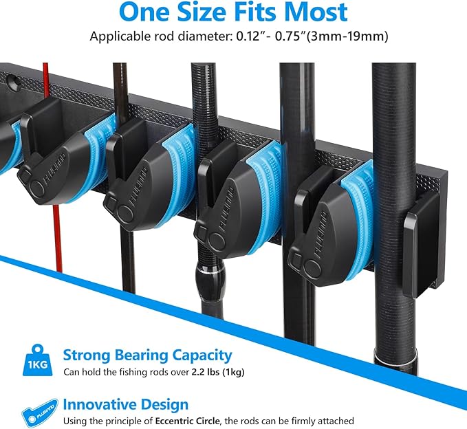 PLUSINNO 4 Pack Vertical Fishing Rod Rack, Wall Mounted Fishing Rod holder, 4 Packs Fishing Pole Holders Hold Up to 36 Rods or Combos, Fishing rod holders for garage, Fishing Gear and Gifts for Men