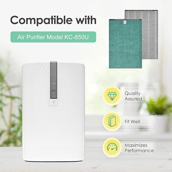 Filter Compatible with Sharp KC-850U & KC-C100U Air Purifier, H13 True HEPA Filter, Compared to Part # FZ-C100HFU, 2-Pack
