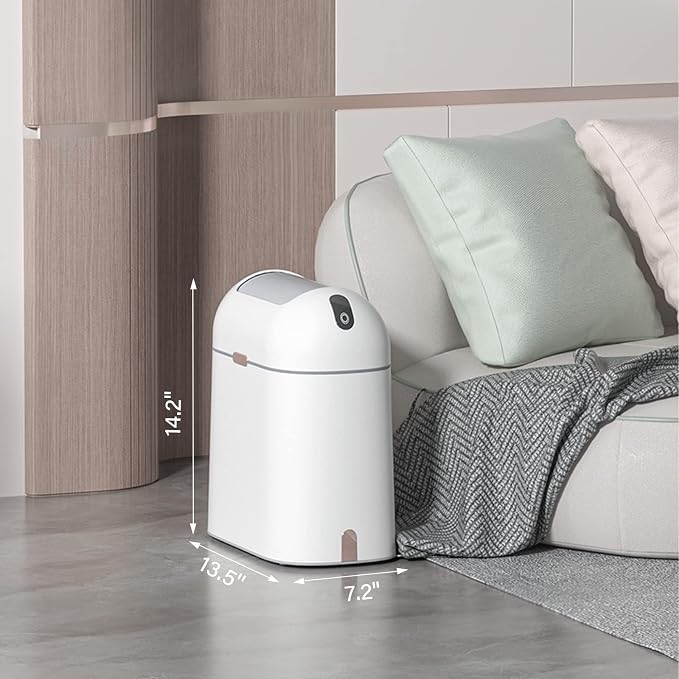 ELPHECO Bathroom Trash Can, 2.5 Gallon Motion Sensor Waterproof Trash Bin with Butterfly lid, Bathroom Decor Waste Basket Garbage Bin for Bedroom Kitchen and Office use, White with Golden Button