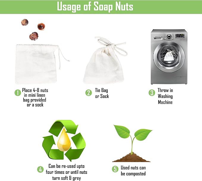 Cure With Pure Organic Soap Nuts Deseeded 1kg/2.2Lb With 1 Wash Bag Approx 330 Loads,Eco-friendly Soap Nuts Laundry Detergent,Chemical & Fragrance-free Organic Soap Berries Non-toxic Laundry Detergent
