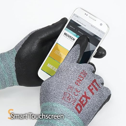 DEX FIT Nitrile Work Gloves FN330, 3D-Comfort Stretchy Fit, Firm Grip, Thin & Lightweight, Touch-Screen Compatible, Durable, Breathable & Cool, Machine Washable; Grey XS (6) 12 Pairs