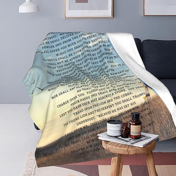 Psalm 91 Blanket Christian Lighthouse Gifts Religious Bible Verse Scripture Throw Blanket Comfy Plush Flannel Fleece Warm Soft Fluffy Fuzzy Blanket for Prayer Women Teens for Bed Sofa Couch 50"X60"