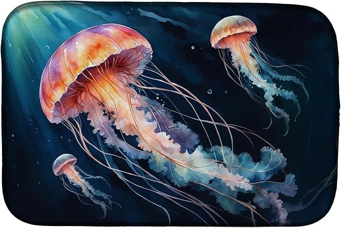 Caroline's Treasures Deep-Sea Jellyfish Dish Drying Mat Absorbent Dish Drying Mat Pad for Kitchen Counter Dish Drainer Mat for Countertop, 14 x 21", Multicolor