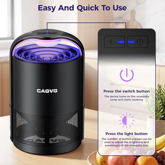 Fly Trap Indoor, Fruit Fly Traps for Indoors Flying Insect Gnat Traps for House Indoor with Adjustable Lighting, Bug Zapper Indoor, Gnat Killer Catcher with 10 Refills （Black）