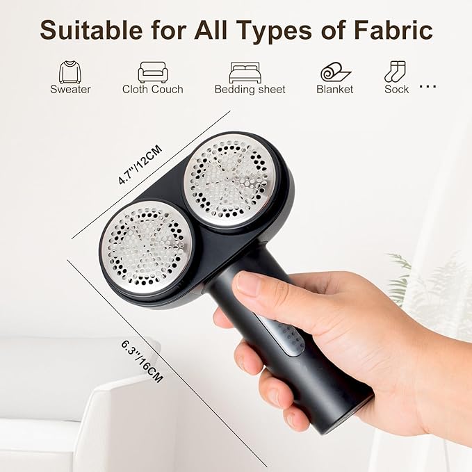 Power Fabric Shaver , Professional Pilling Remover , Dual-Head Electric Lint Remover 2nd Gear Adjustable Speed , 6 Blades Large Fuzz Pill Remover for Clothes Sweater Couch Furniture