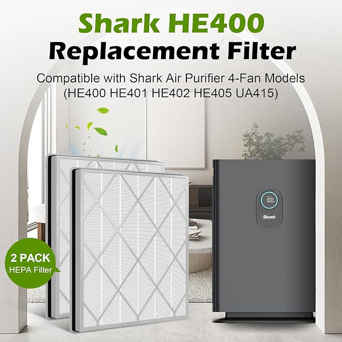 HE401 Replacement Filter for Shark Air Purifier 4 Model, HE401 HE402 HE405 HE400 3-Stage Filtration System of H13 True HEPA and Activated Carbon Pre-Filter, 2 Pack