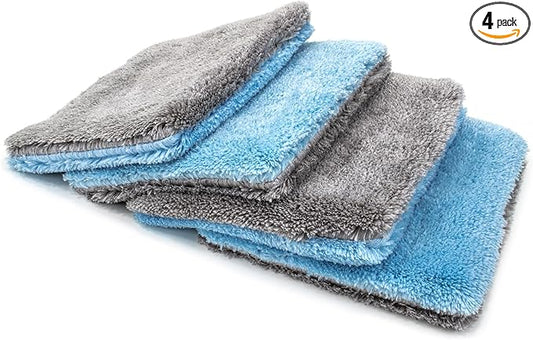 Autofiber Flat Out Microfiber Car Wash Pad - Pack of 4, Blue/Gray (9 inch x 8 inch)