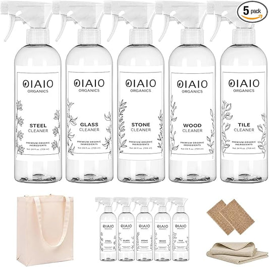 Non-Toxic Home Cleaning - The Collection 5 Pack - Includes 5 Cleaners, 1 Canvas Tote, 2 Microfiber Cloths, 2 Coconut Husk Scrubers - Natural Organic Ingredients that Truly Perform